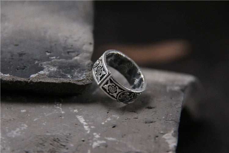 Buddha3bodhi Handmade Sliver Ring Retro and Old Lucky Character Four Divine Beast Ring
