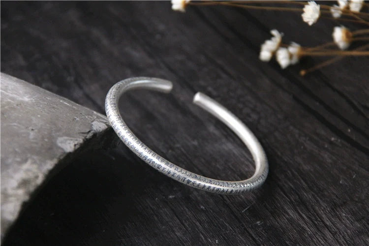 S999 Sterling Silver Retro Style Bracelet Men's Pure Silver Heart Meridian Open Bracelet