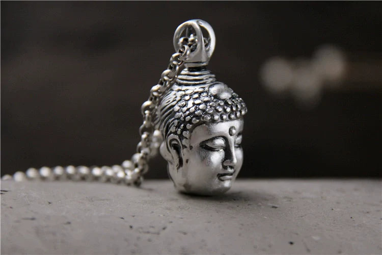 S999 Sterling Silver Necklace Double-Sided Buddha and Demon Pendant