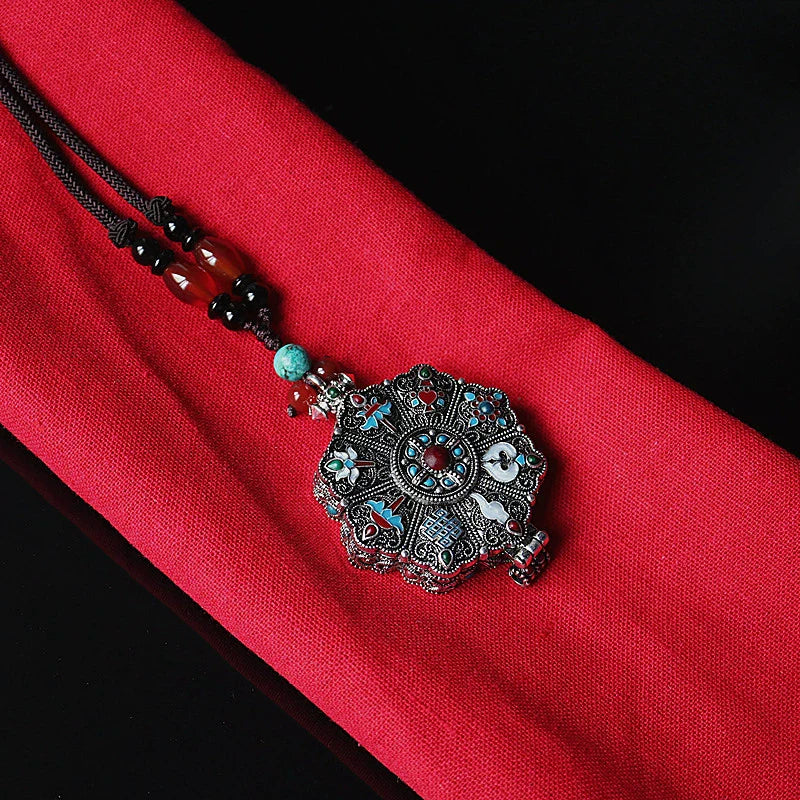 Tibetan Eight Treasures Six-Character Mantra Gau Box Tibetan Necklace Pendant