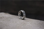 S925 Sterling Silver Six-Character Mantra Vajra Pestle Ring, Adjustable Opening