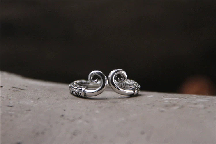 S925 Retro Thai Silver Ring Sun Wukong Tightening Spell Open Finger Ring for Men