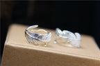 S925 Sterling Silver Handmade Adjustable Feather Ring – Open Band Couple Ring