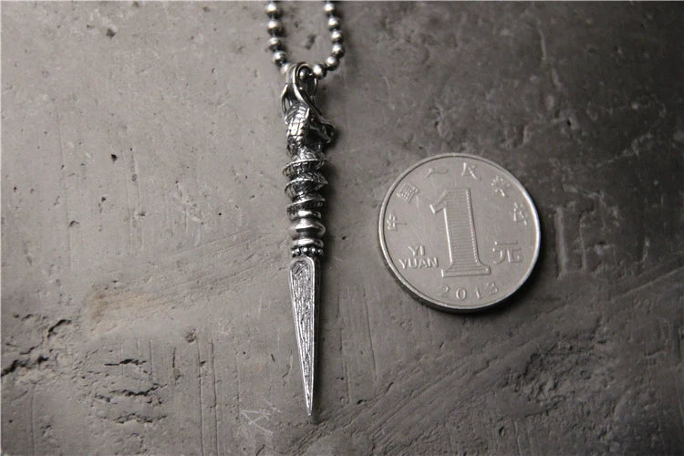 Vajra Pestle Dragon Necklace Pendant Female S925 Sterling Silver Retro Pendant Tibetan Buddha Dharma Artifact Guardian Silver Pendant