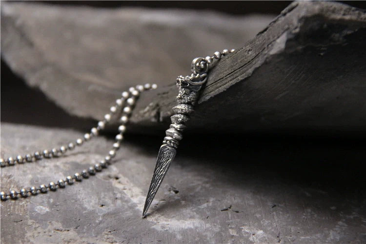 Vajra Pestle Dragon Necklace Pendant Female S925 Sterling Silver Retro Pendant Tibetan Buddha Dharma Artifact Guardian Silver Pendant