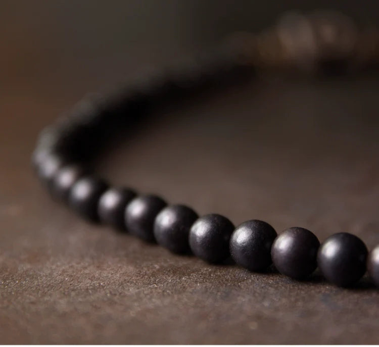 Vintage Multi-Layer Ebony Bead Bracelet with Tiger Eye & Dzi Bead for Protection