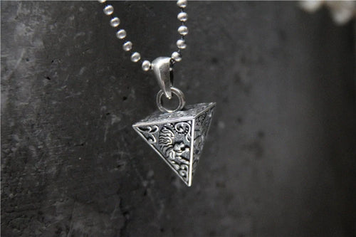 925 Sterling Silver Four Mythical Beasts Pyramid Pendant for Men