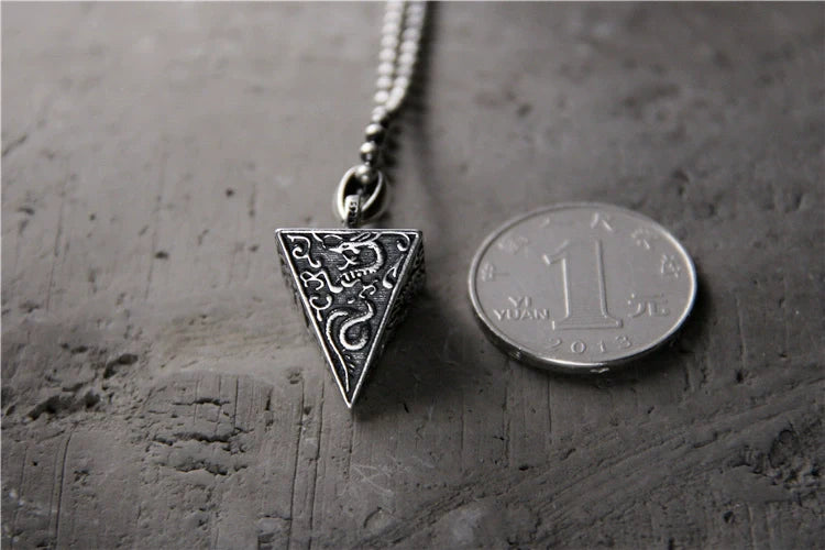 925 Sterling Silver Four Mythical Beasts Pyramid Pendant for Men