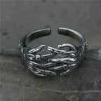 S925 Sterling Silver Adjustable Skeleton Hand Ring Vintage Tail Ring