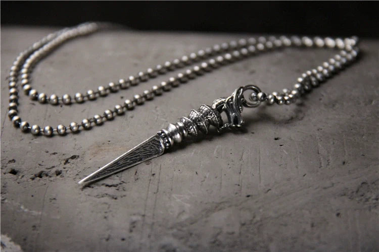Vajra Pestle Dragon Necklace Pendant Female S925 Sterling Silver Retro Pendant Tibetan Buddha Dharma Artifact Guardian Silver Pendant