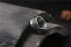 S999 Silver Matte Six-Character Mantra Retro Ring for Men and Women Open-Ring Design