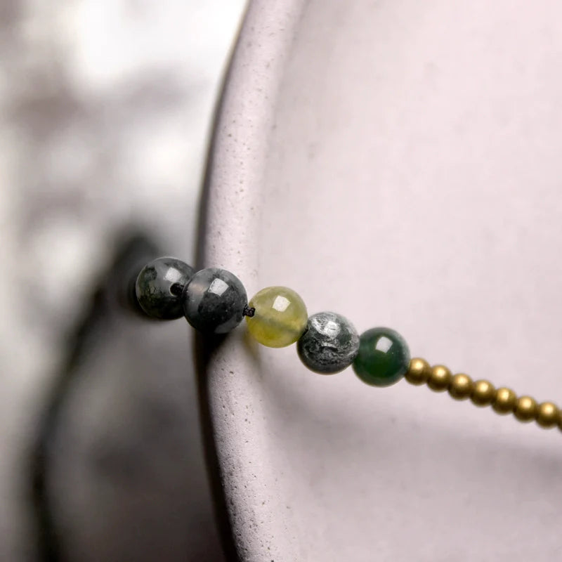Vintage Multi-Layer Moss Agate & Yellow Jade Bead Bracelet – Buddhist Wrap Bracelet