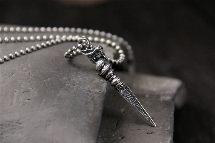 Vajra Pestle Dragon Necklace Pendant Female S925 Sterling Silver Retro Pendant Tibetan Buddha Dharma Artifact Guardian Silver Pendant