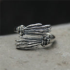 S925 Sterling Silver Vintage Skull Hand Ring for Men