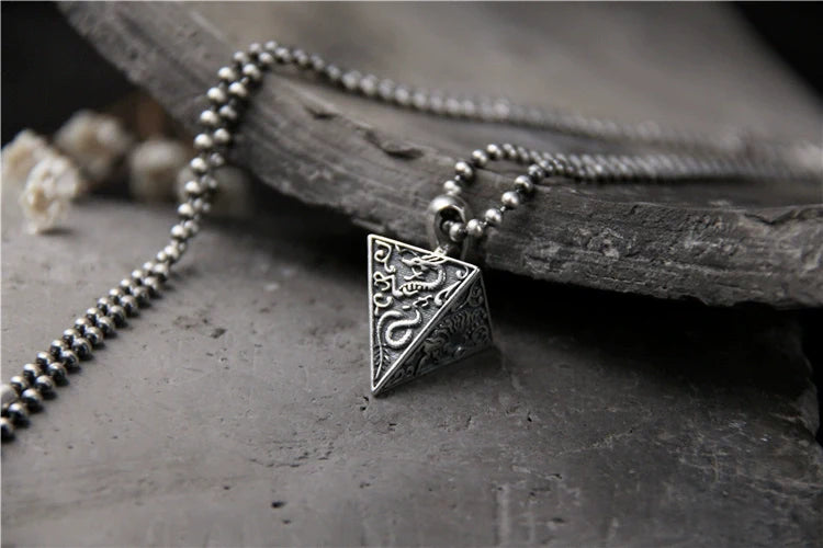 925 Sterling Silver Four Mythical Beasts Pyramid Pendant for Men