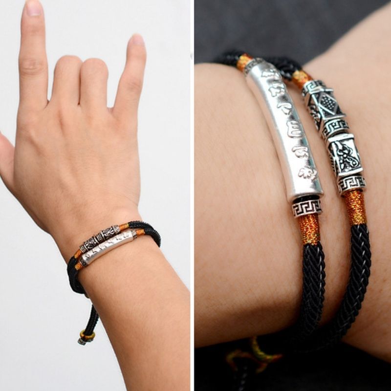 Buddha & Karma Tibetan Mantra Double Bracelet - For Luck & Protection
