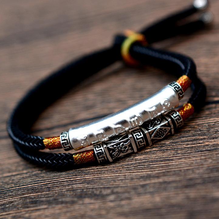 Buddha & Karma Tibetan Mantra Double Bracelet - For Luck & Protection