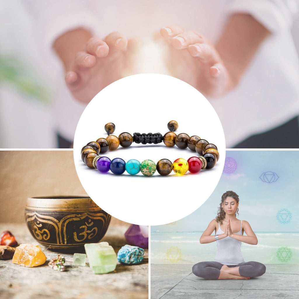 Buddha & Karma Tiger Eye Chakra Bracelet - Protection & Balance