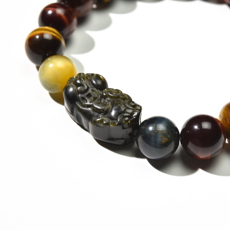 Exclusive: Buddha & Karma Tri-Color Tiger’s Eye Pixiu Wealth Bracelet