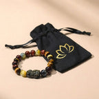 Exclusive: Buddha & Karma Tri-Color Tiger’s Eye Pixiu Wealth Bracelet