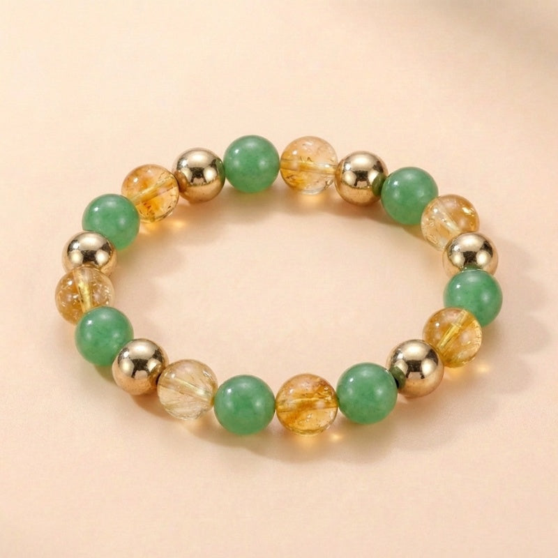 Exclusive: Buddha & Karma Triple Luck Bracelet - Green Aventurine, Hematite, Yellow Topaz