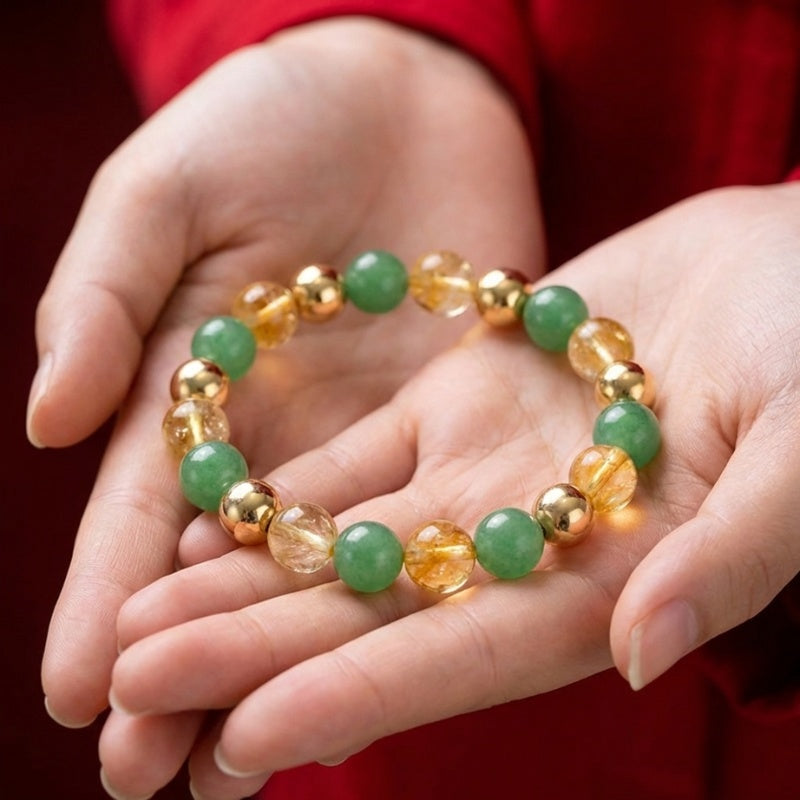 Exclusive: Buddha & Karma Triple Luck Bracelet - Green Aventurine, Hematite, Yellow Topaz