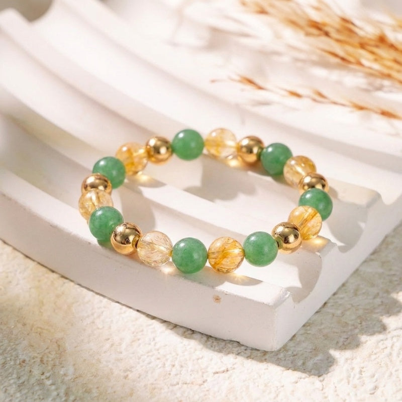 Exclusive: Buddha & Karma Triple Luck Bracelet - Green Aventurine, Hematite, Yellow Topaz