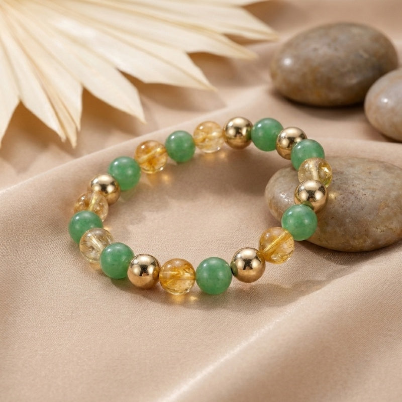 Exclusive: Buddha & Karma Triple Luck Bracelet - Green Aventurine, Hematite, Yellow Topaz