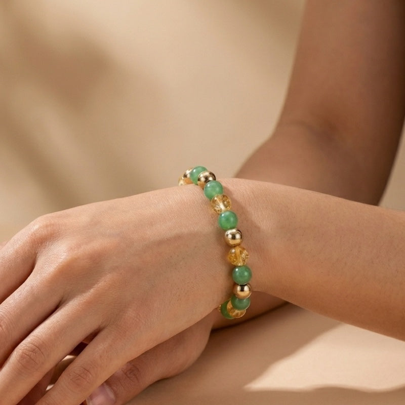 Exclusive: Buddha & Karma Triple Luck Bracelet - Green Aventurine, Hematite, Yellow Topaz
