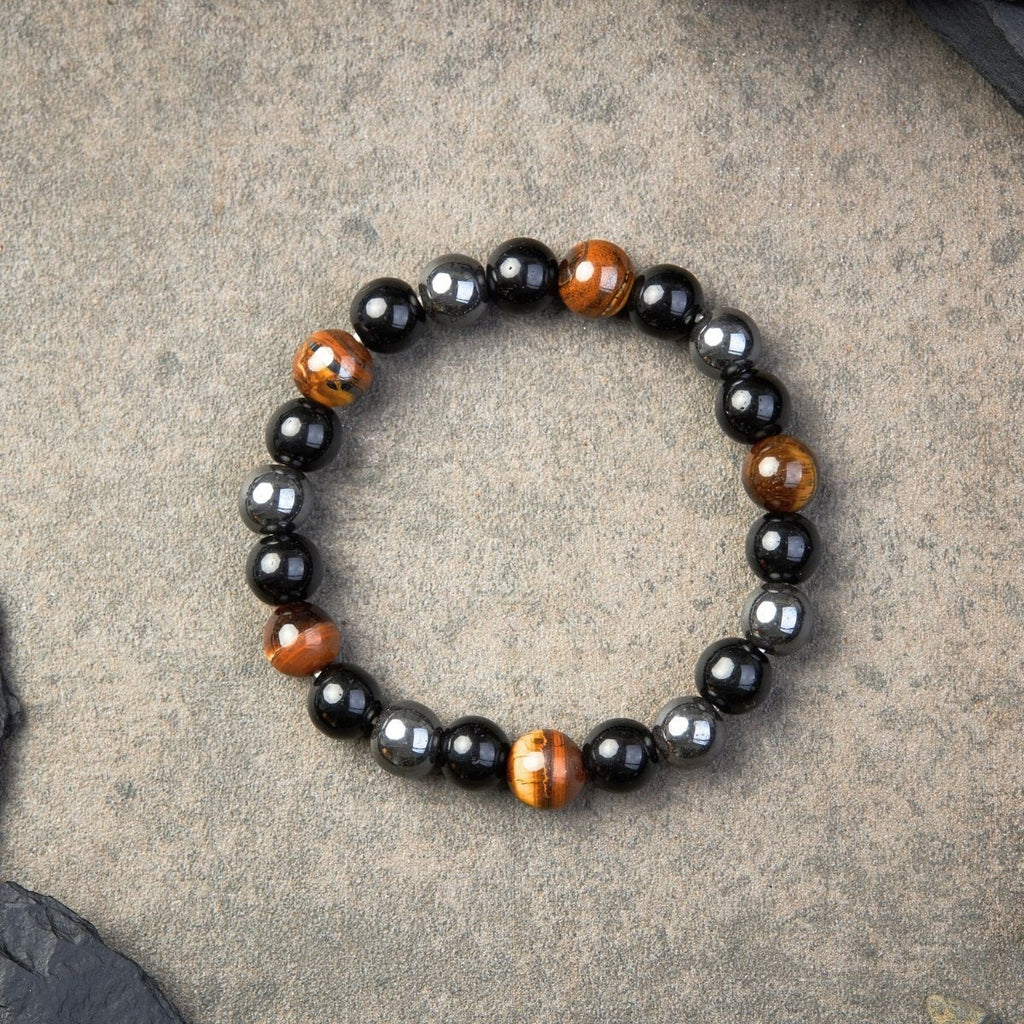 Buddha & Karma Triple Protection Bracelet - Tiger’s Eye, Obsidian, Hematite