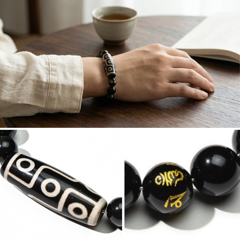 Buddha & Karma Ultimate Luck DZI 9 Eyes Obsidian Bracelet