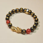 Buddha & Karma Year of the Fire Horse Wealth Bracelet - Black Obsidian Red Agate Pixiu Bracelet