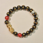 Buddha & Karma Year of the Fire Horse Wealth Bracelet - Black Obsidian Red Agate Pixiu Bracelet