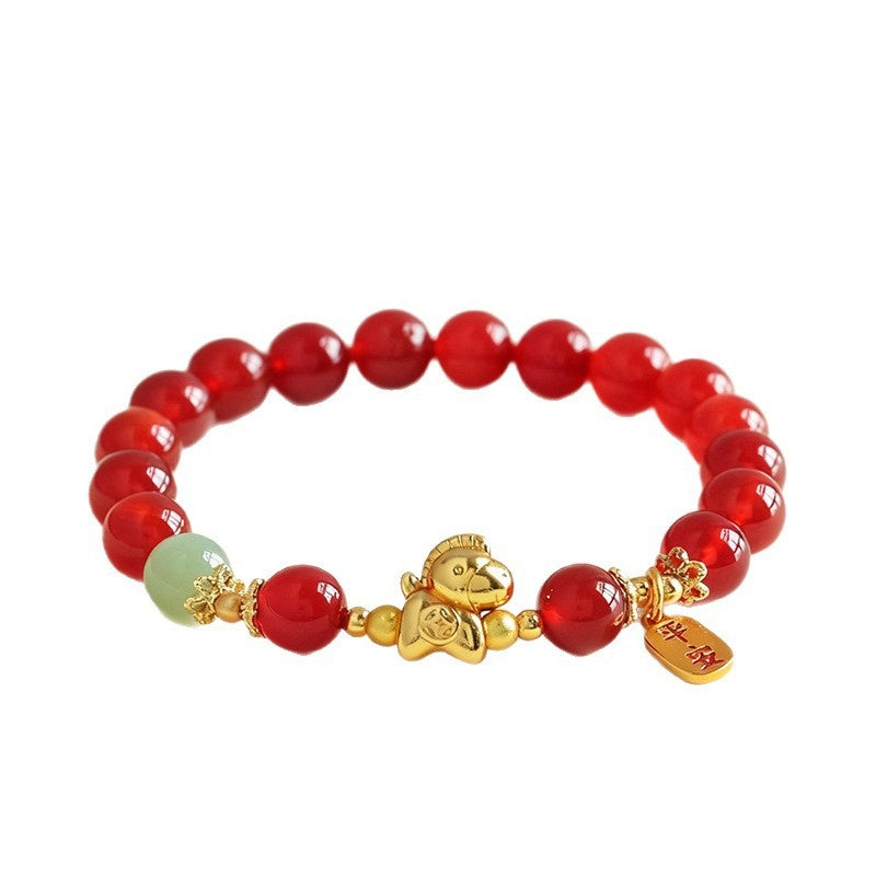 Buddha & Karma Year of the Fire Horse Bracelet - Black Obsidian, Red Agate