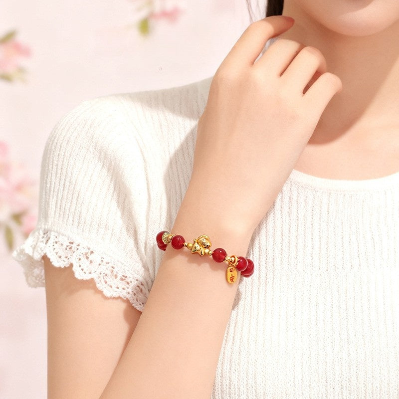 Buddha & Karma Year of the Fire Horse Bracelet - Black Obsidian, Red Agate