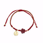 Fortune Jewel Cinnabar Flower Fu Character Blessing Braided String Bracelet