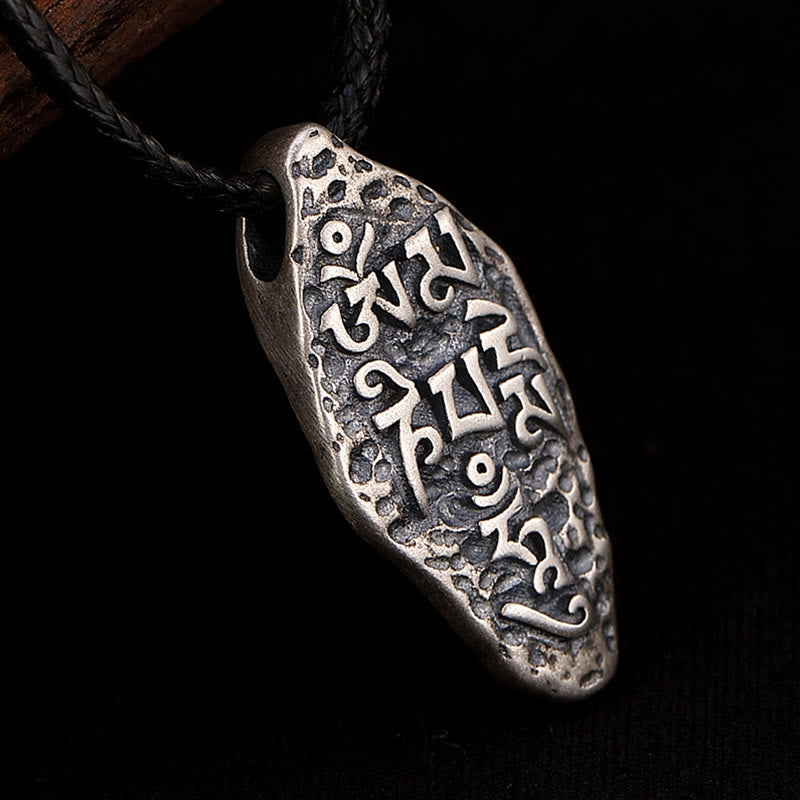 Fortune Jewel Tibetan 925 Sterling Silver Om Mani Padme Hum Dorje Vajra Engraved Strength Necklace Pendant