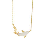 Fortune Jewel 925 Sterling Silver White Jade Dolphin Luck Necklace Pendant