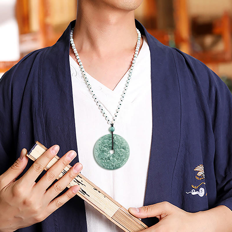 Fortune Jewel Year of the Dragon Natural Jade Nine Dragons Peace Buckle Protection Necklace Pendant