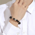 Fortune Jewel 925 Sterling Silver Black Obsidian Tiger Eye Eye of Providence Purification Bracelet