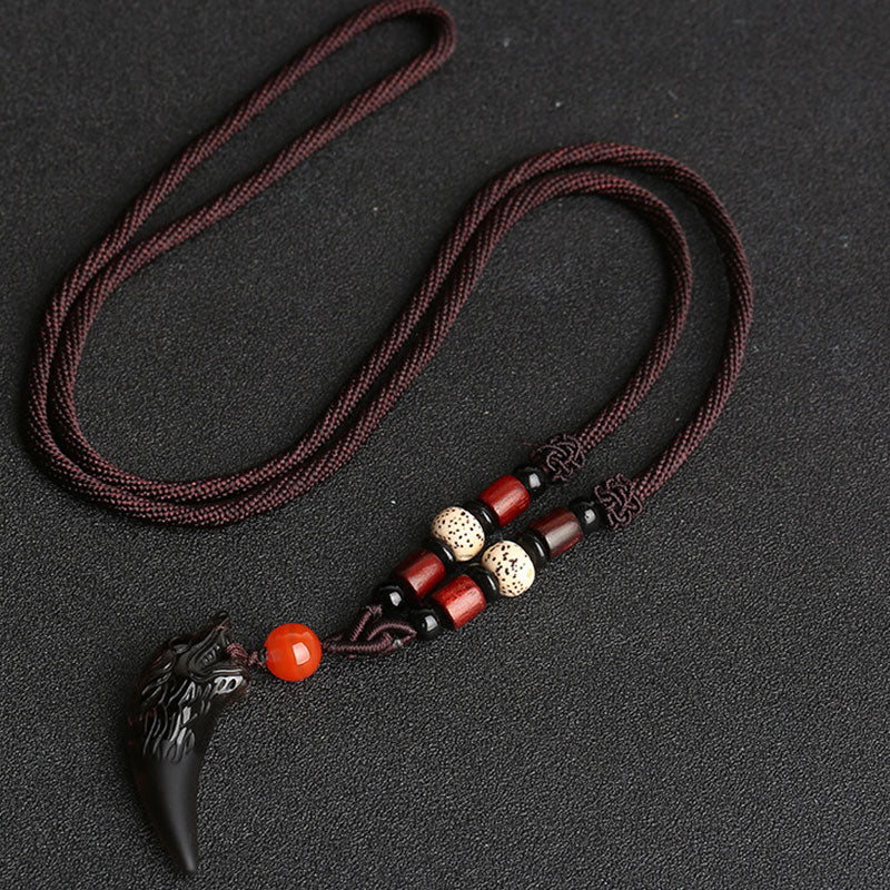 Fortune Jewel Natural Ice Obsidian Wolf Tooth Pattern Courage Necklace Pendant