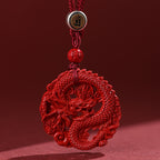 Fortune Jewel Year of the Dragon 925 Sterling Silver Natural Cinnabar Copper Coin Luck Necklace Pendant