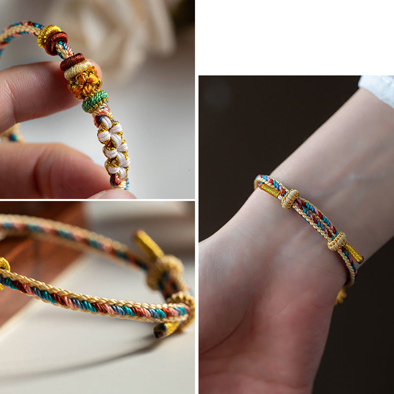 Fortune Jewel Handmade Dunhuang Color Peach Blossom Pattern Braid String Bracelet