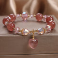 Fortune Jewel Natural Strawberry Quartz Crystal Love Heart Healing Positive Bracelet