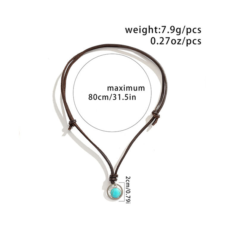 Fortune Jewel Round Turquoise Stone Protection Strength Necklace Pendant