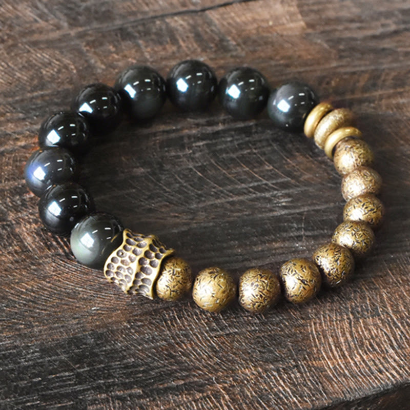 Fortune Jewel Rainbow Obsidian Copper Bead Positive Transformation Bracelet