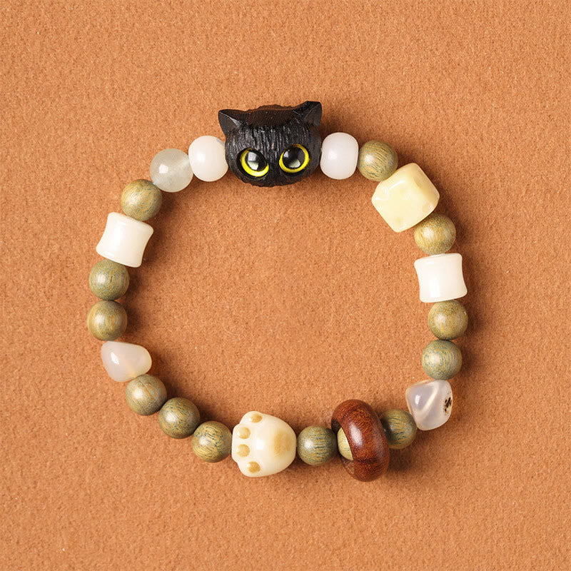 Fortune Jewel Bodhi Seed Green Sandalwood Ebony Wood Small Leaf Red Sandalwood Cat Head Paw Claw Peace Bracelet