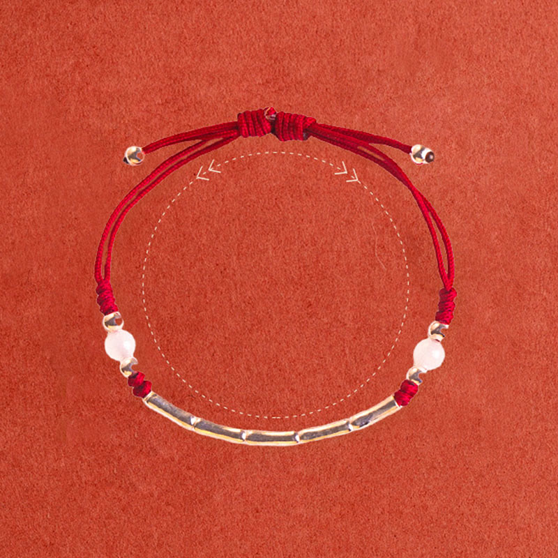 Fortune Jewel 925 Sterling Silver Bamboo White Agate Red Agate Bead Protection String Braided Bracelet