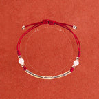 Fortune Jewel 925 Sterling Silver Bamboo White Agate Red Agate Bead Protection String Braided Bracelet