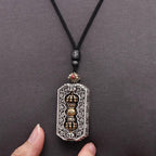 Fortune Jewel Tibetan Om Mani Padme Hum Carved Dorje Vajra Rotatable Lotus Pattern Purity Rope Necklace Pendant